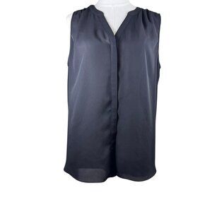 NYDJ Sleeveless Pintuck Blouse Size M Black Pleat Back Split Neck Tunic Top